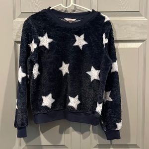 Navy and white star plush sweater sweatshirt top